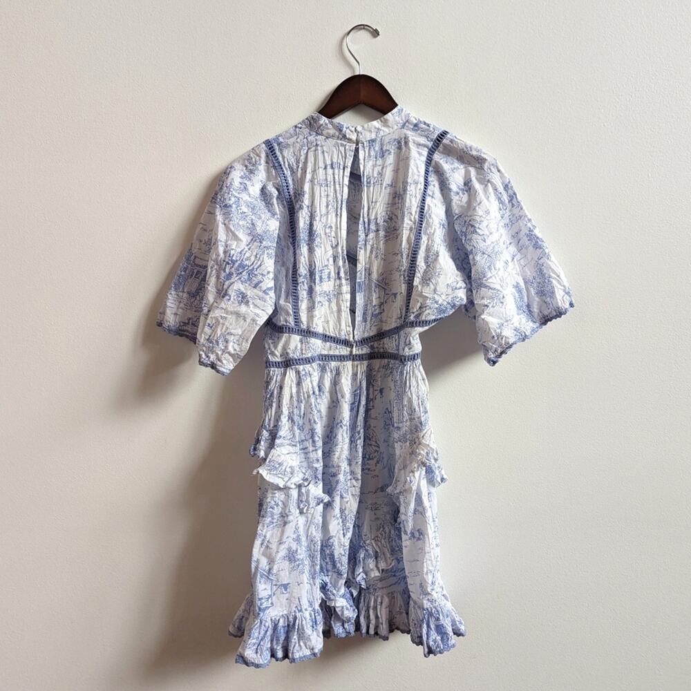 Asos Design Dress 2 Toile De Jouy Blue Ruffle Mini Womens - Picture 6 of 10